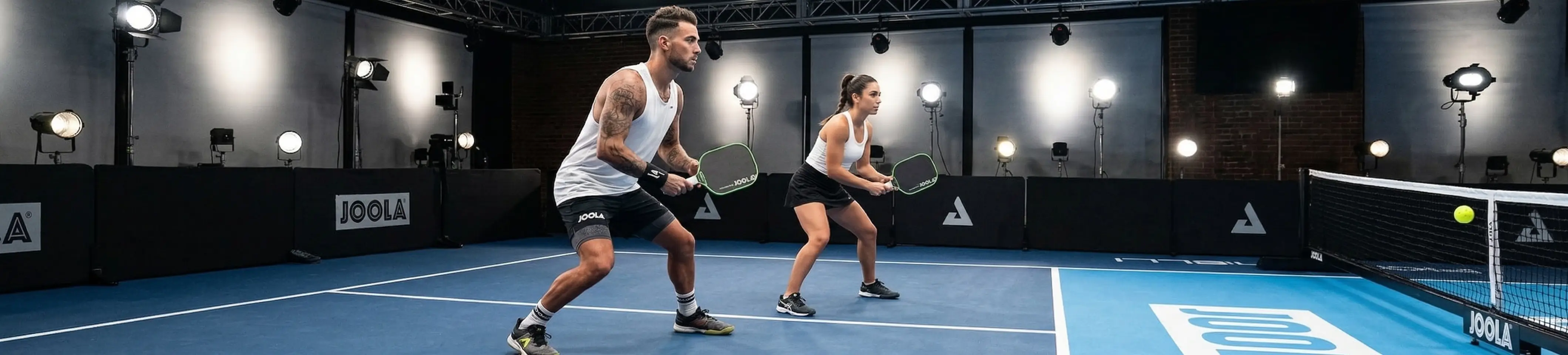Pickleball players training on court